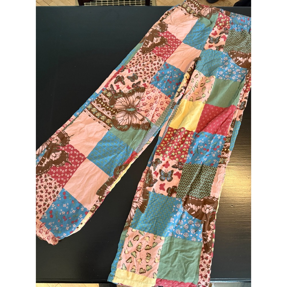 Thorn & Fable Womens XS Patchwork Butterfly Floral Rayon Wide Leg Lounge Pants